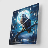 Adelaar neergestreken op tak onder maanlicht vierkante klok (Hoek)