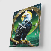 Adelaar neergestreken op tak onder maanverlichte h vierkante klok (Hoek)