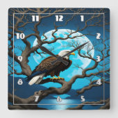 Adelaar neergestreken op tak onder maanverlichte h vierkante klok (Voorkant)