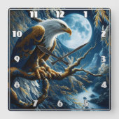 Adelaar neergestreken op tak onder maanverlichte h vierkante klok (Voorkant)