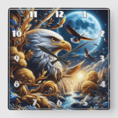 Adelaar neergestreken op tak onder maanverlichte h vierkante klok (Voorkant)