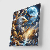 Adelaar neergestreken op tak onder maanverlichte h vierkante klok (Hoek)