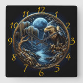 Adelaar neergestreken op tak onder maanverlichte h vierkante klok (Voorkant)