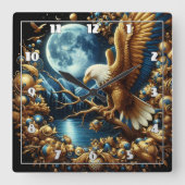 Adelaar neergestreken op tak onder maanverlichte h vierkante klok (Voorkant)