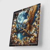 Adelaar neergestreken op tak onder maanverlichte h vierkante klok (Hoek)