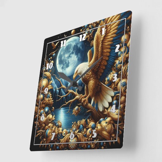 Adelaar neergestreken op tak onder maanverlichte h vierkante klok (Hoek)