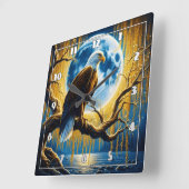 Adelaar neergestreken op tak onder vol maanlicht vierkante klok (Hoek)