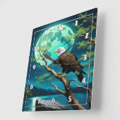 Adelaar neergestreken op tak onder vol maanlicht vierkante klok (Hoek)