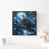 Adelaar neergestreken op tak onder vol maanlicht vierkante klok (Huis)