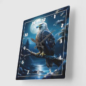 Adelaar neergestreken op tak onder vol maanlicht vierkante klok (Hoek)