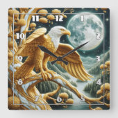 Adelaar neergestreken op tak onder vol maanlicht vierkante klok (Voorkant)