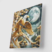 Adelaar neergestreken op tak onder vol maanlicht vierkante klok (Hoek)