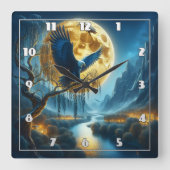 Adelaar op boomtak onder vol maanlicht vierkante klok (Voorkant)