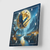 Adelaar op boomtak onder vol maanlicht vierkante klok (Hoek)