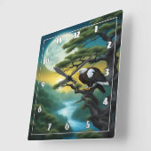 Adelaar op boomtak onder volle maan vierkante klok (Hoek)