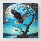Adelaar op boomtak onder volle maan vierkante klok (Voorkant)