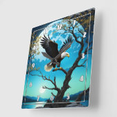 Adelaar op boomtak onder volle maan vierkante klok (Hoek)