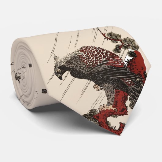 ADELAAR OP DE DENNENTAK IN DE REGEN Ukiyoe Stropdas (Opgerold)