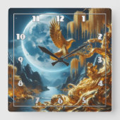 Adelaar op een tak in maanlicht vierkante klok (Voorkant)