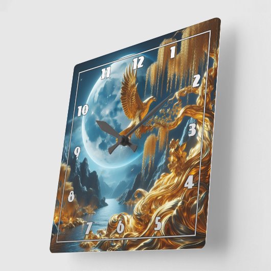 Adelaar op een tak in maanlicht vierkante klok (Hoek)