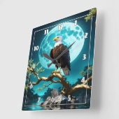 Adelaar op een tak onder het volle maanlicht vierkante klok (Hoek)