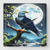 Adelaar op een tak onder volle maan vierkante klok (Voorkant)