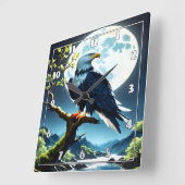 Adelaar op een tak onder volle maan vierkante klok (Hoek)