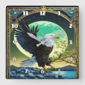 Adelaar op rots met maanverlichte achtergrond vierkante klok (Voorkant)