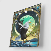 Adelaar op rots met maanverlichte achtergrond vierkante klok (Hoek)