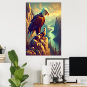 Adelaar op rots met zijn baby's poster (Thuiskantoor)