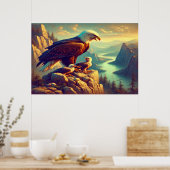 Adelaar op rots met zijn baby's poster (Keuken)