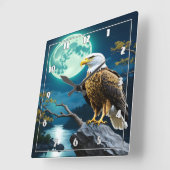 Adelaar op rots onder volle maan vierkante klok (Hoek)