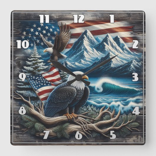 Adelaar op tak in Mountain Uitzicht Vierkante Klok (Voorkant)