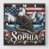 Adelaar op tak met bergen en vlag vierkante klok (Voorkant)