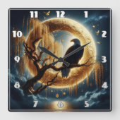 Adelaar op tak onder een volle maan vierkante klok (Voorkant)