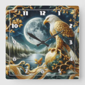 Adelaar op tak onder volle maan vierkante klok (Voorkant)