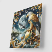 Adelaar op tak onder volle maan vierkante klok (Hoek)