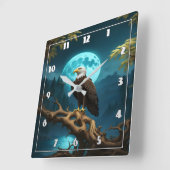 Adelaar op tak onder volle maan vierkante klok (Hoek)