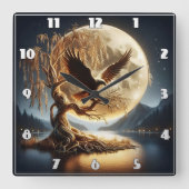 Adelaar op tak onder volle maan vierkante klok (Voorkant)