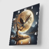 Adelaar op tak onder volle maan vierkante klok (Hoek)