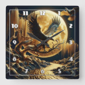 Adelaar op tak onder volle maan vierkante klok (Voorkant)