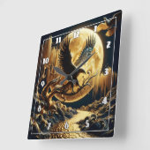 Adelaar op tak onder volle maan vierkante klok (Hoek)