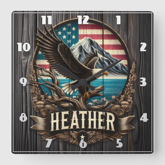 Adelaar op tak tegen Amerikaans landschap Vierkante Klok (Voorkant)
