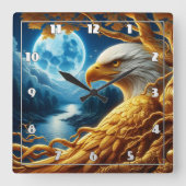 Adelaar rust op een tak onder maanlicht vierkante klok (Voorkant)