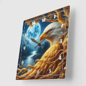 Adelaar rust op een tak onder maanlicht vierkante klok (Hoek)