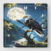 Adelaar rustig neergestreken op tak onder volle ma vierkante klok (Voorkant)