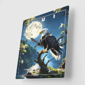 Adelaar rustig neergestreken op tak onder volle ma vierkante klok (Hoek)