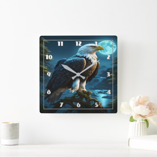 Adelaar 's nachts neergestreken onder volle maan vierkante klok (Huis)