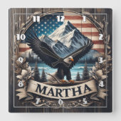 Adelaar spreidt vleugels door bergen vierkante klok (Voorkant)