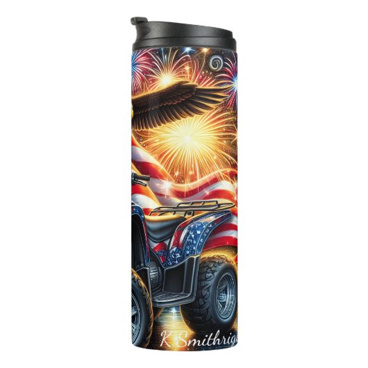 Adelaar stijgt boven patriottische ATV-display Thermosbeker (Geroteerd rechts)